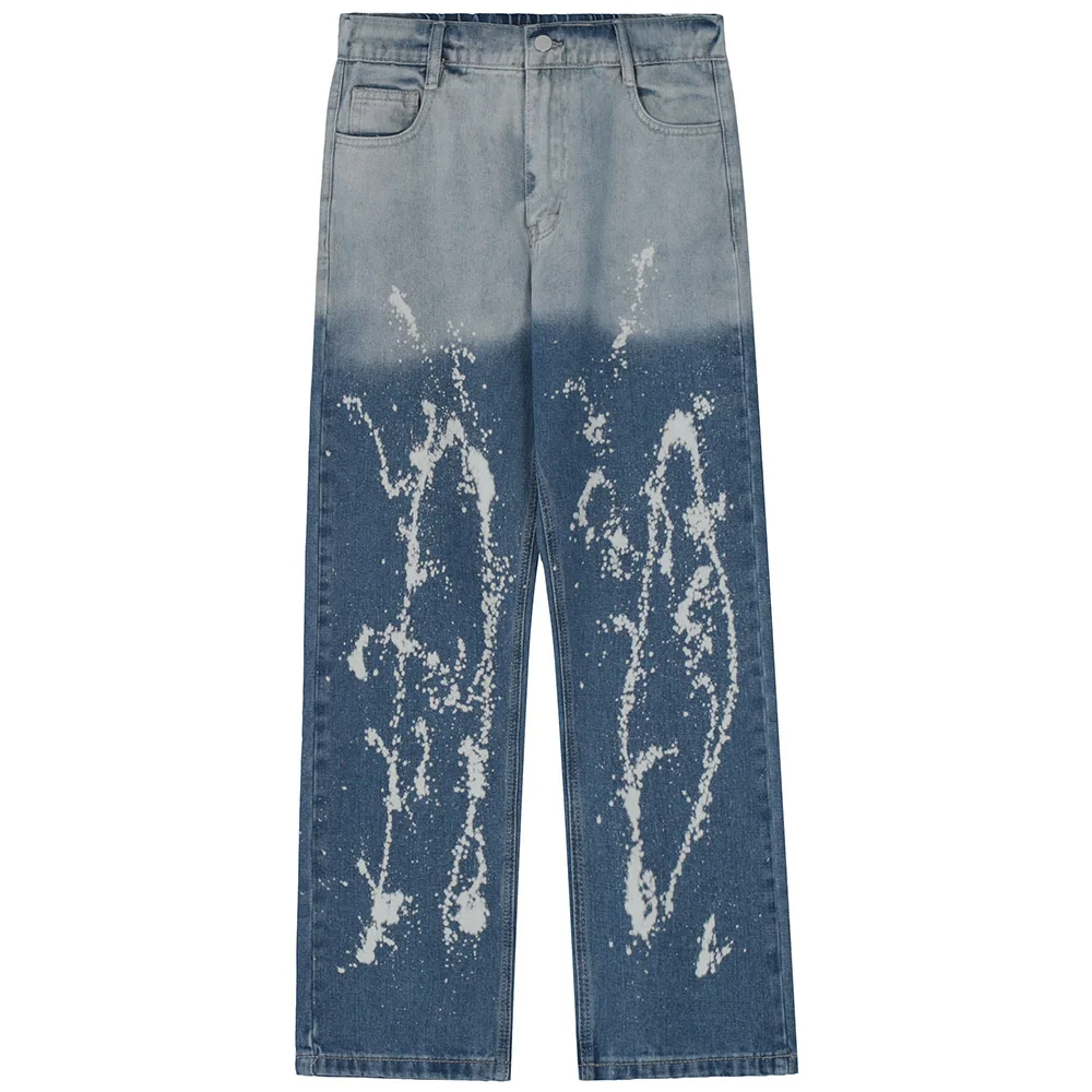

Aolamegs Men Oversized Jeans Vintage Splicing Graffiti Distressed Straight Jeans Unisex Loose Harajuku High Street Casual Pants