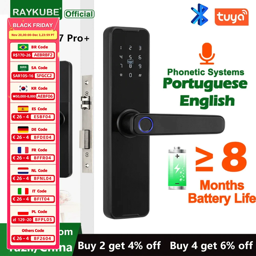 RAYKUBE Biometryczny zamek do drzwi z czytnikiem linii papilarnych K7 Pro+ Czarny inteligentny zamek Tuya App Bluetooth Odblokuj zamek bezkluczykowy Elektroniczny zamek do drzwi - AliExpress 13