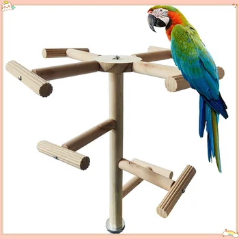 Bird Rotating Perch Toy Bird Stand for Budgerigar Cockatiels Small Parakeets Hanging Wooden Parrots Wheel Toy Budgies