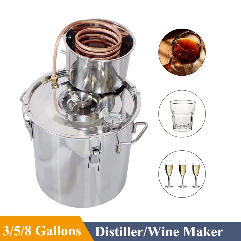 12L/20L/33L Alcohol Distiller Copper Tube Moonshine Home Brew Wine Making Kit Stainless Steel 3