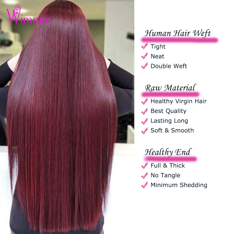 Burgundy Lace Front Human Hair Wigs 99J Straight HD Transparent 4X4 Lace Closure Wig For Women Pre Plucked Remy Colored 30inch