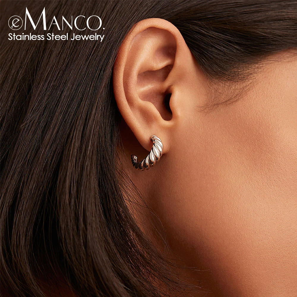 Geometric Earrings for Women Vintage Croissant Stainless Steel Hoop Earrings