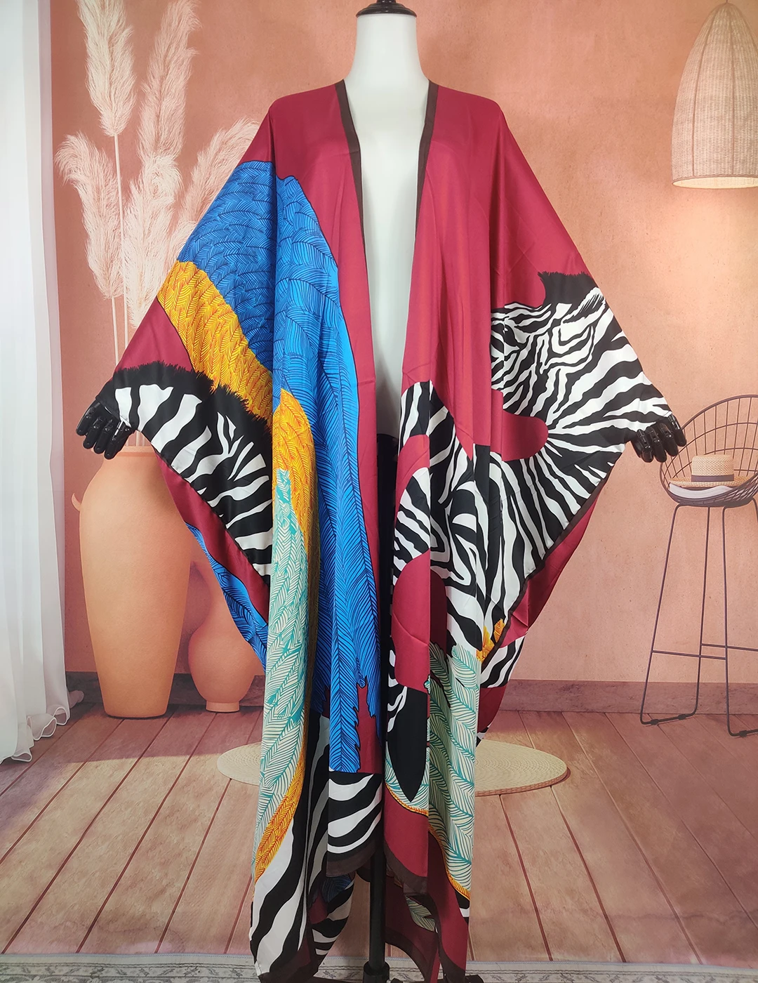 Europe New Arrival Bohemian Summer Sexy Lady Bikini Long Silk Printed Cover Up Oversize African Muslim Women's Loose Kimonos 2022 spain fashion ombre sexy leopard fringe viscose scarf lady print soft hijab shawls and wraps pashmina muslim stole 180 90cm