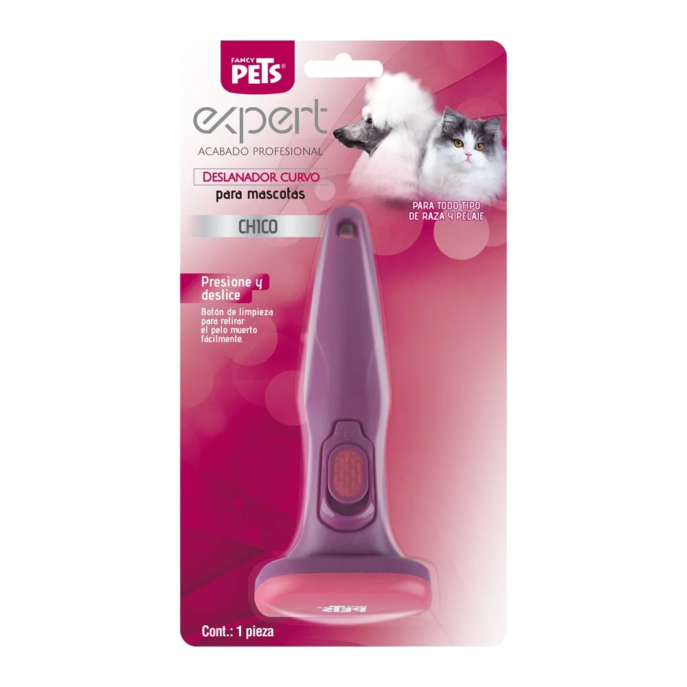 Fancy Pets. Deslanador para Gatos y Perros Curvo Chico Rosa