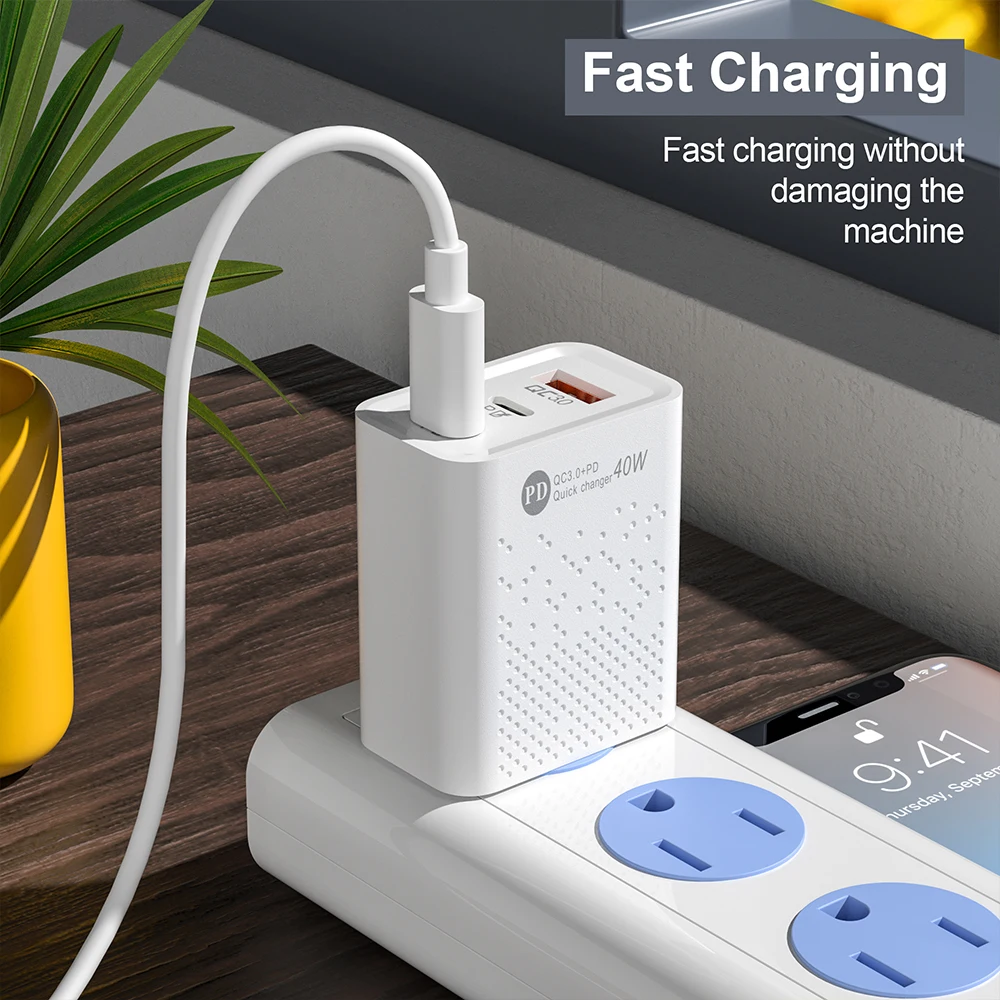 60W USB C Charger Fast Charging Charger 3Ports PD 40W Type C Mobile Phone Charger Power Adapter for Samsung Xiaomi iPhone QC3.0