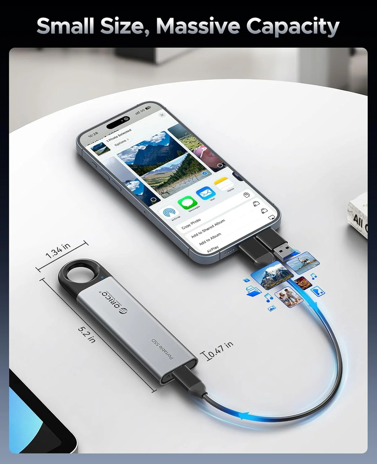 ORICO 1TB 外付け SSD - 超高速 460MB/s 速度、吊り下げフック設計