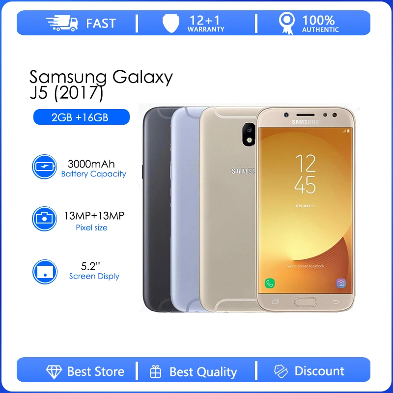 

Samsung Galaxy J5 (2017) Refurbished-Original J530F 5.2"Octa-core 16GB ROM LTE 13MP Camera Dual SIM 1080P Unlocked Cellphone