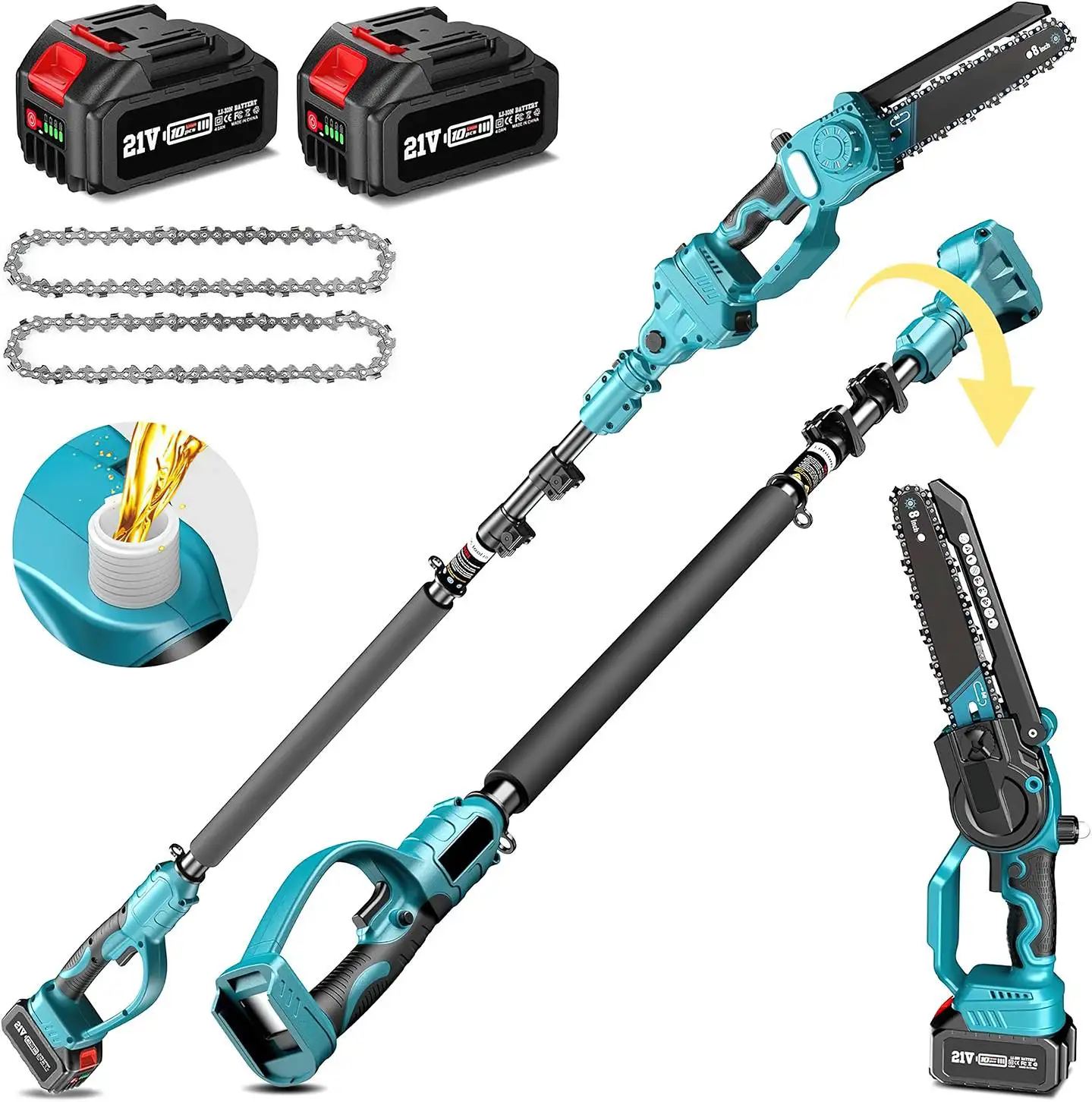 8 inch Brushless Pole Saw & Mini Chainsaw with 2 Battery Power Electric Polesaw for Tree triming Chain Saw with Pole Extension