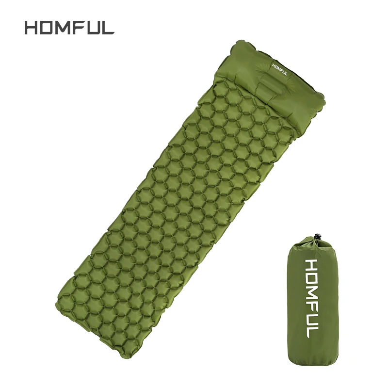  Outdoor Sleeping Pad Camping Inflatable Mattress with Pillows Travel Mat Folding Bed Ultralight Air Cushion Hiking Trekking 