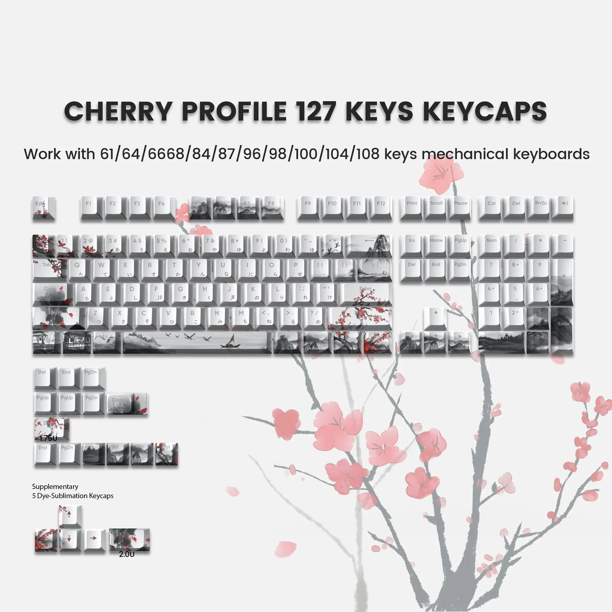 Pbt Keycap para Teclado Mecânico Gamer 127 Teclas Brilho Através do Perfil Plum Blossom Cherry Dye-sub Cherry mx Switches - Imagem 5