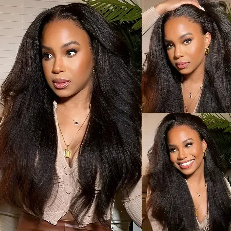 Kinky Straight Lace Front Wigs Human Hair 13x4 HD Transparent Lace Front Wig Human Hair Yaki Straight Wigs with Curly Baby Hair