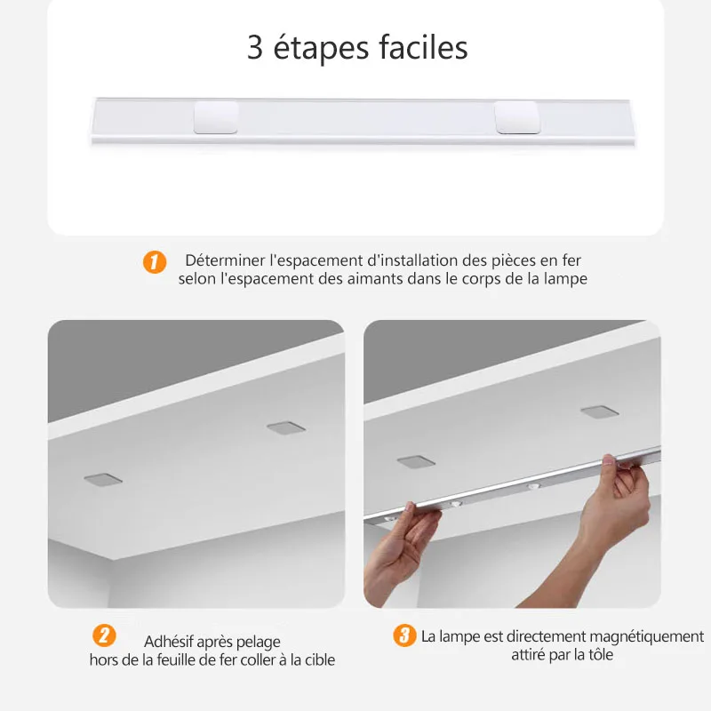 Lampe De Placard Rechargeable 30cm - Détecteur Mouvement, 3 Couleurs, Dimmable - Pour Cuisine, Armoire, Escalier - 2 Pack