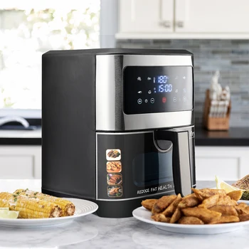 Friggitrice ad aria di grande capacità Anajqaqia da 8,8 litri, friggitrice ad aria calda modello touch screen con 8 funzioni di cottura e finestra di visualizzazione, nera 1
