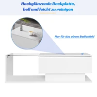 Table basse 100x50x32cm avec plateau en verre et tiroirs, anti-rayures, avec 1 tiroir, avec éclairage LED, style moderne 6