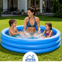 Piscine gonflable familiale Intex bleue à 3 anneaux |     1,47 m ou 1,68 m |     Chambre à air triple avec double soupape de sécurité |     Piscine pour enfants et familles pour jardin, patio, terrasse et été |     Patch de réparation inclus 5