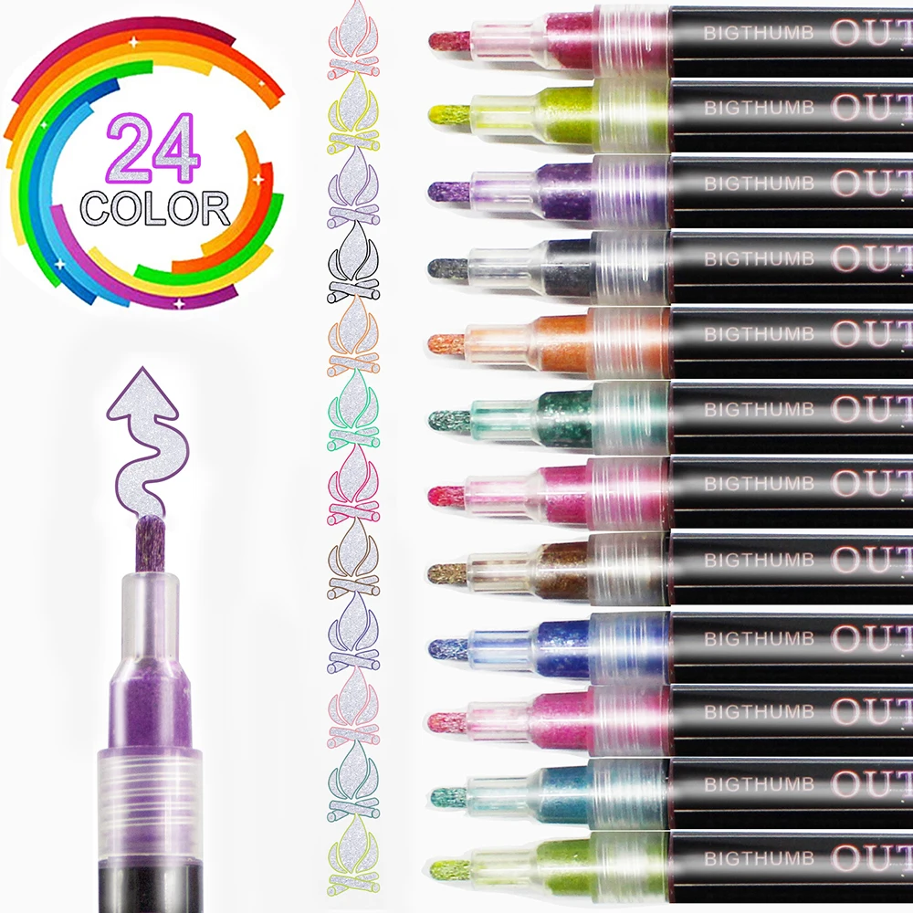 8 /12 Colors 40/120PCS/Set Double Line Outline Pen Metallic Color  Highlighter Magic Marker Pen for Art Painting Writing Supplies - AliExpress