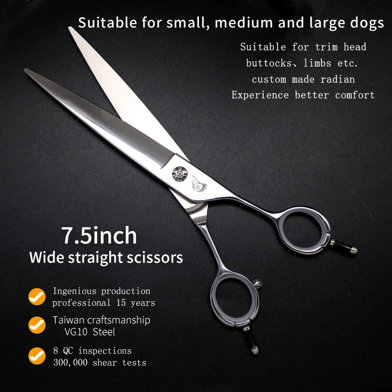 Crane 7.5 Inch Professional Grooming Wide Scissors Straight Shear for Dogs Pet Grooming VG10 for Medium And Large Dogs