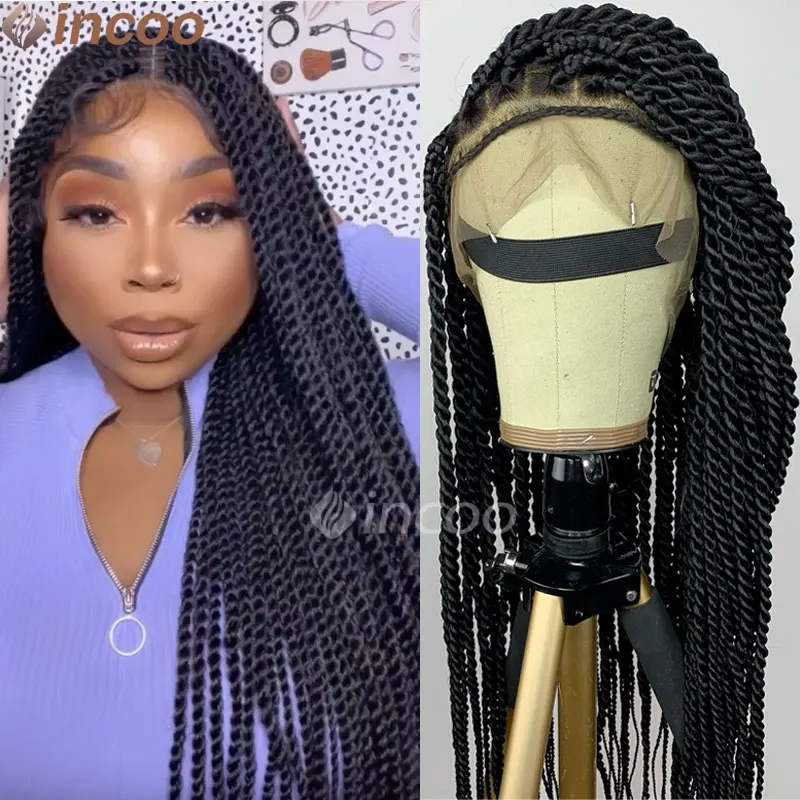 

36 26 Inches Synthetic Braided Wigs Senegalese Twist Full Lace Front Wig Knotless Frontal Lace Wigs Braids Hair For Black Women