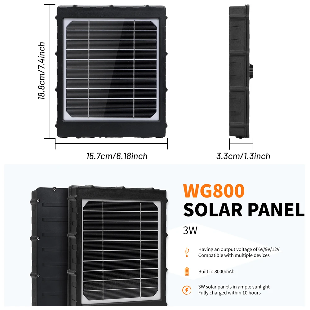 WG8000 Hunting Trail Cameras Solar Panel Charger 6v/9v/12v 8000mAh for feeder kit forest Game Cameras 1.7mm/DC2.1mm/USB Adapter hunting trail camera,trail camera,solar battery charger
