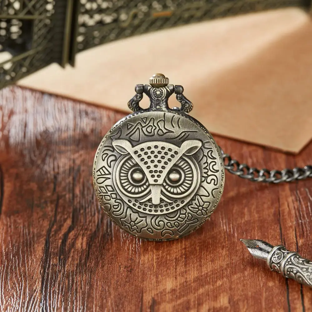 

Cute Big-Eyed Owl Steampunk mechanical Pocket Watch For Men Women Retro Bronze Necklace Chain Clock Pocket FOB Watch