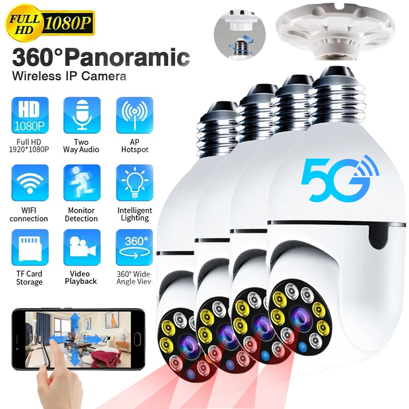 1/2/4 Pcs E27 Bulb Camera 5g Wifi Surveillance Cam Night Vision Full