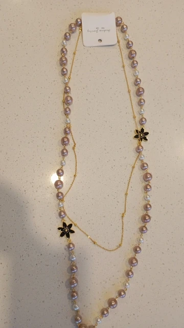 Vintage Lady Camellia Pearls Flower Long Necklace Chain photo review