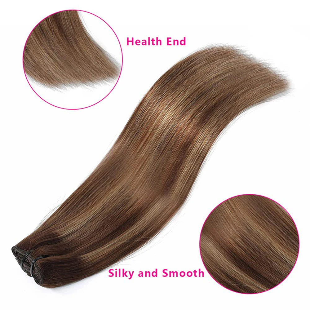 26 Inch Straight Clip In Human Hair Clip In Hair Extensions Black Women 100% Human Set Virgin #1B Natural Black Color