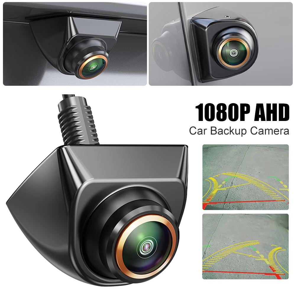 Cámara de visión trasera para coche, lente ajustable de 170 °, ojo de pez, lente dorada, visión nocturna Full HD, cámaras frontales de marcha atrás para vehículo AHD 1920x108