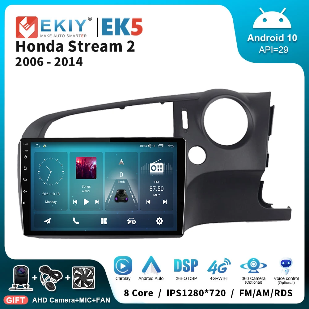 Ekiy Ek5 Car Android Radio Multimedia Player Per Honda Stream 2 2006-2014 2 Din 10 "Navigazione Bluetooth Auto Carplay Stereo Gps