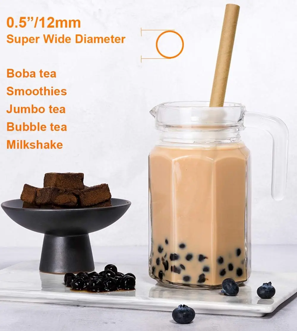 [100pcs] 12mm*230mm Pointed Paper Boba Straws, Individually Wrapped, 4-layer Heavy Duty, Biodegradable Jumbo Smoothie Straws