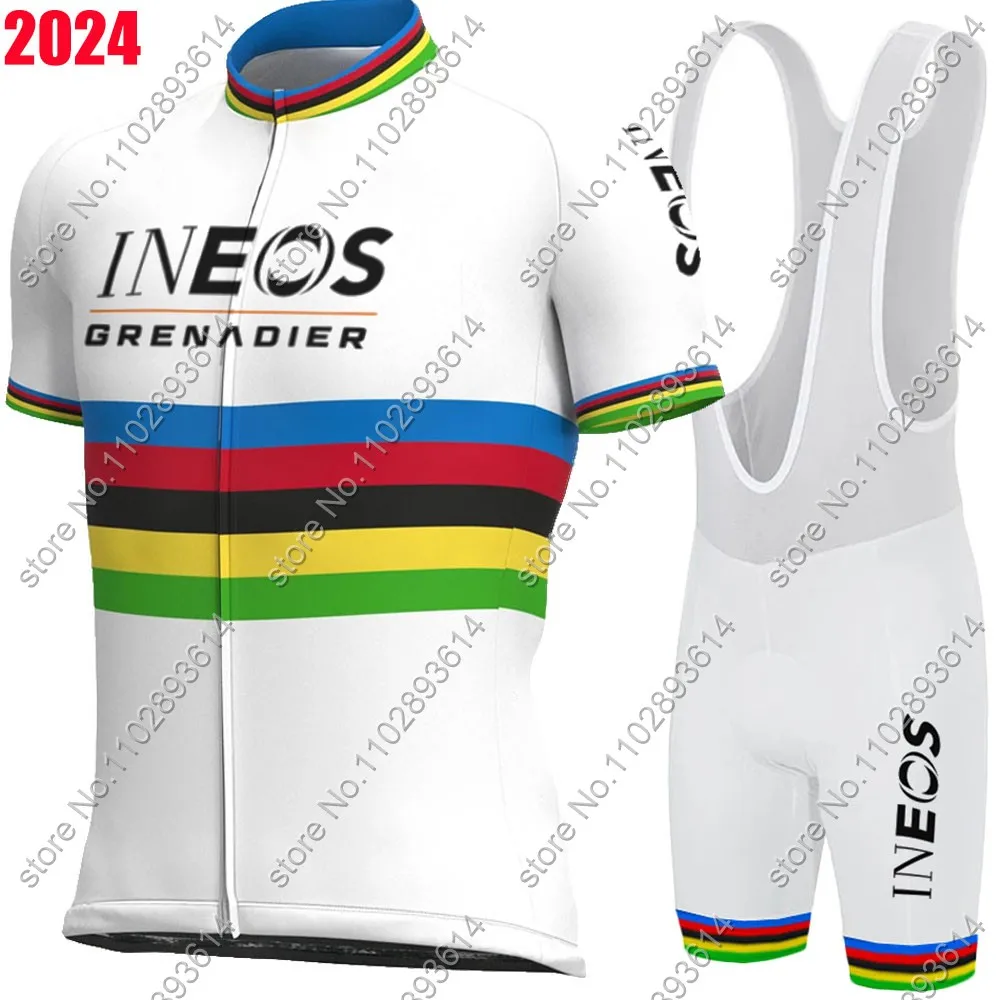 

Белая веломайка Ineos Grenadier Team 2024, комплект, короткая одежда чемпиона мира, велосипедные рубашки, костюм, велосипедные шорты с нагрудником, одежда для горного велосипеда