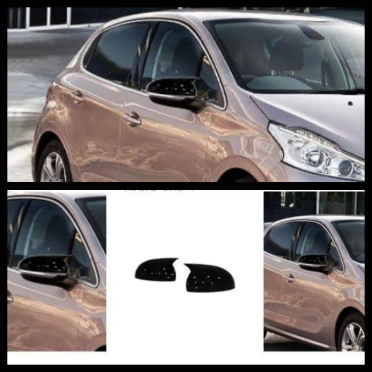 2 Pieces Rearview Mirror Cover For Peugeot 208 2012-2018 Side Wing RearView  Mirror Case Cover Glossy Black Car Shields Exterior