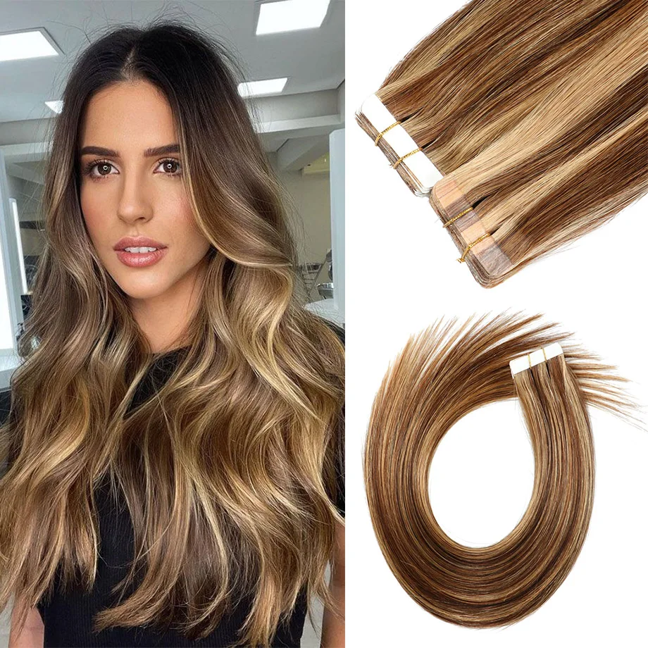 

Tape In Human Hair Extensions 100% Real Hair Natural Brazil Remy Skin Weft Adhesive For Woman Aesthetics Salon High Quality Hair