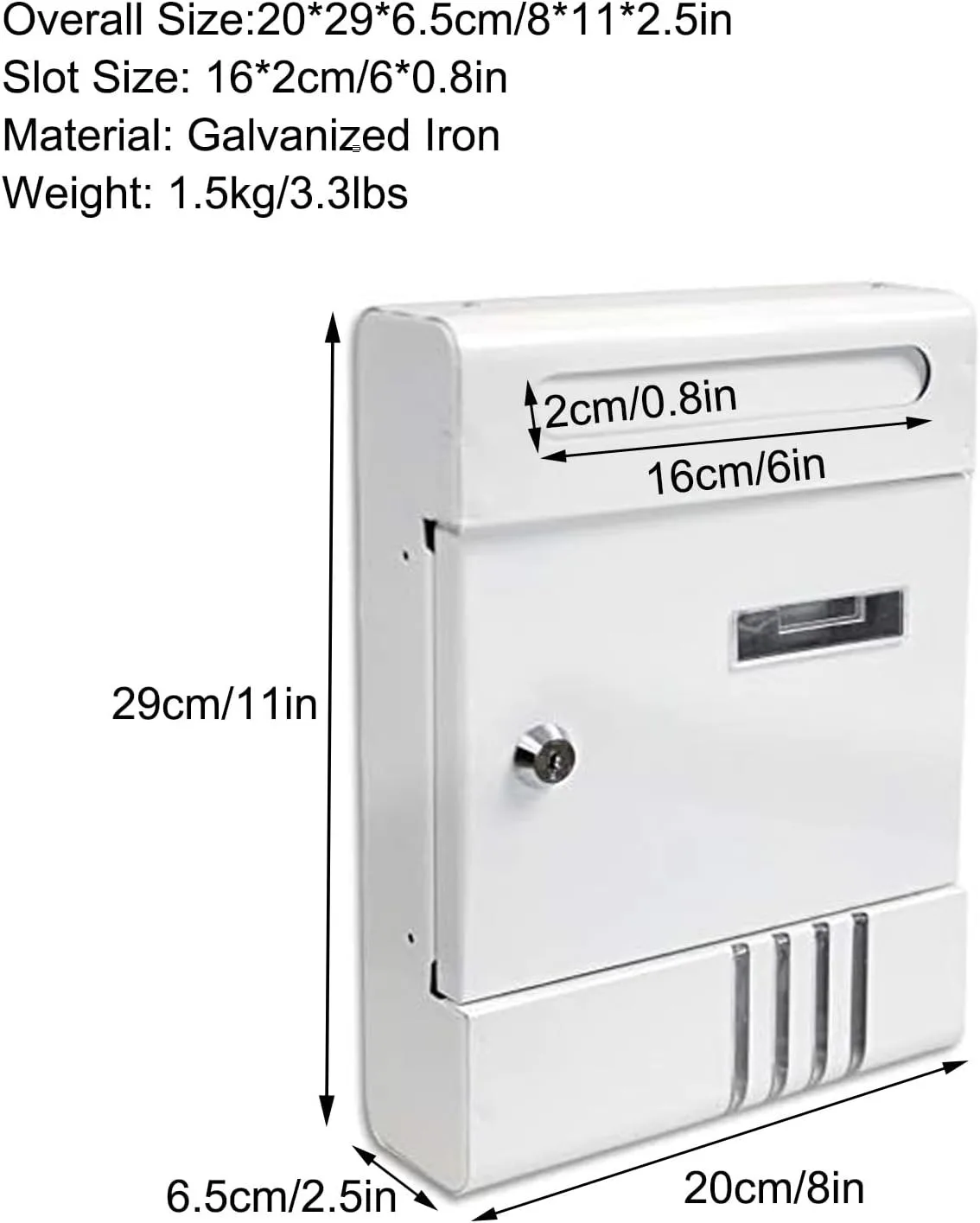 Wall Mount Mailbox Metal Delivery Box Lockable Commercial Windproof with 2 Keys Outdoor Postbox Letterbox for Gate Home