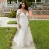 EVON BRIDAL Oversize  Wedding Dresses A-Line Appliques Long Sleeve Bridal Gowns Mermaid Backless Button Back Bride Dress 2024 1