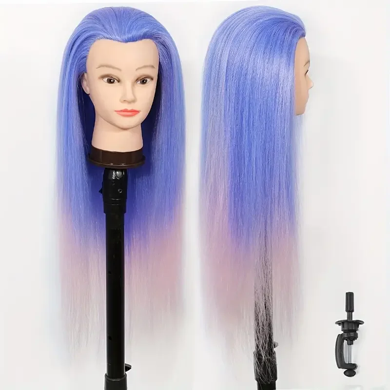 28" Mannequin Head Hair Styling Training Braiding Manikin Cosmetology Synthetic Hair For Hairdresser Free Clamp Hold