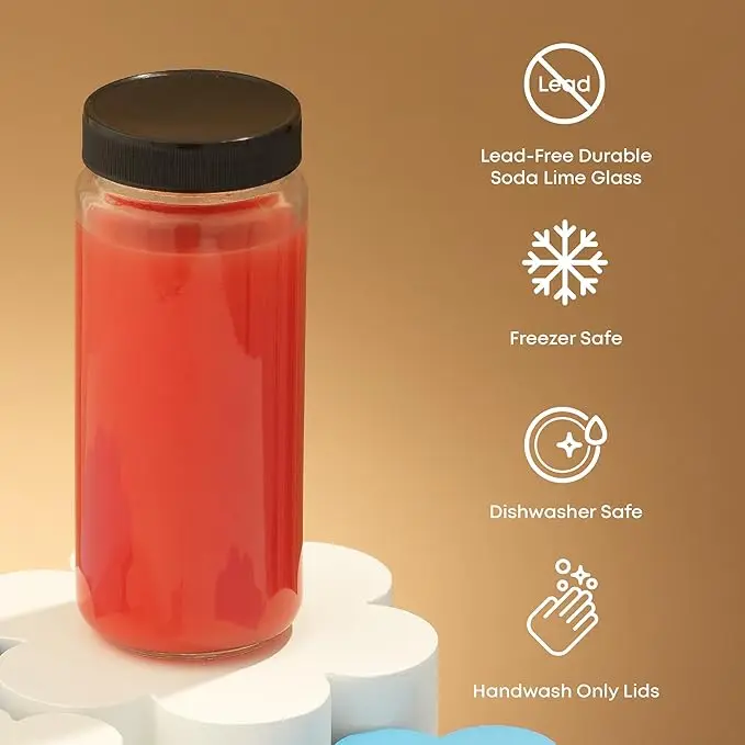 Set of 8 Glass Juice Bottles, 16 oz Capacity, Includes Caps & Labels, Ideal for Juice, Cold Brew, or Smoothie Storage. 6