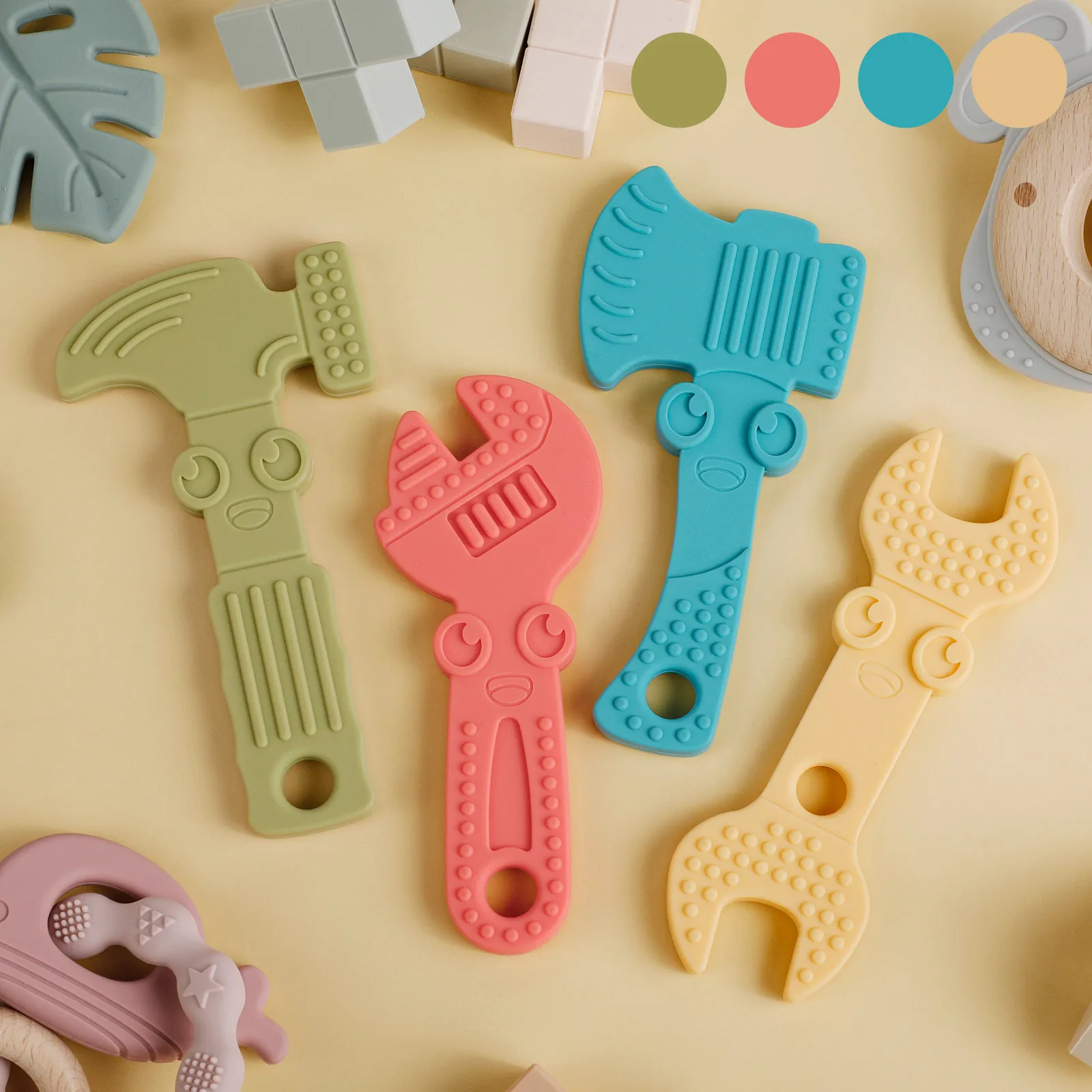 TYRY.HU 4PC Silicone Baby Teethers Wrench Food Grade Chewing Toy Silicone Tiny Rod Children's Goods Nurse Gift Baby Teether Toys