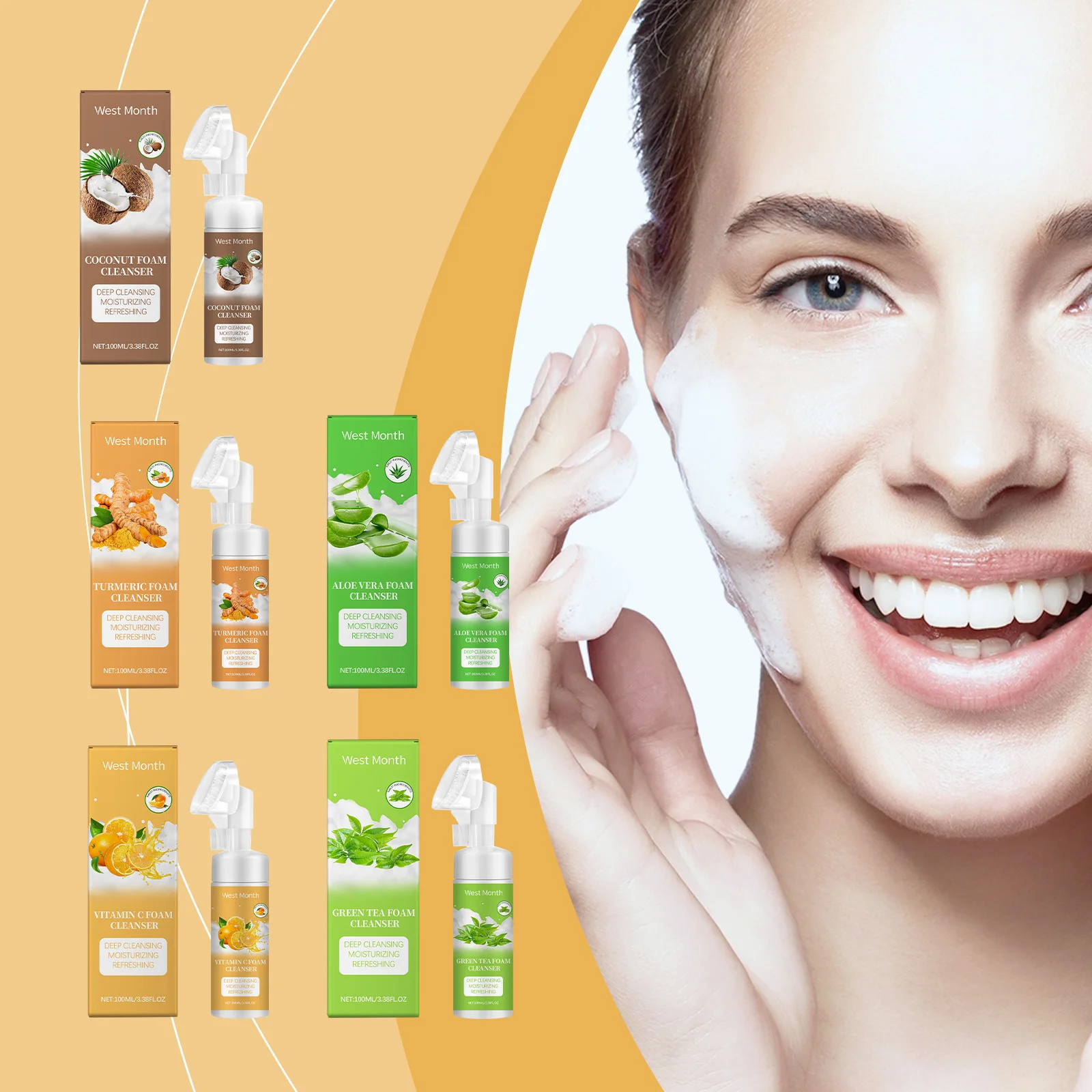 West Month 100 ML Facial Cleanser Organic Foam Facial Ccleanser with Natural Aloe Extract Mild Facial Cleanser for Cleaning 4