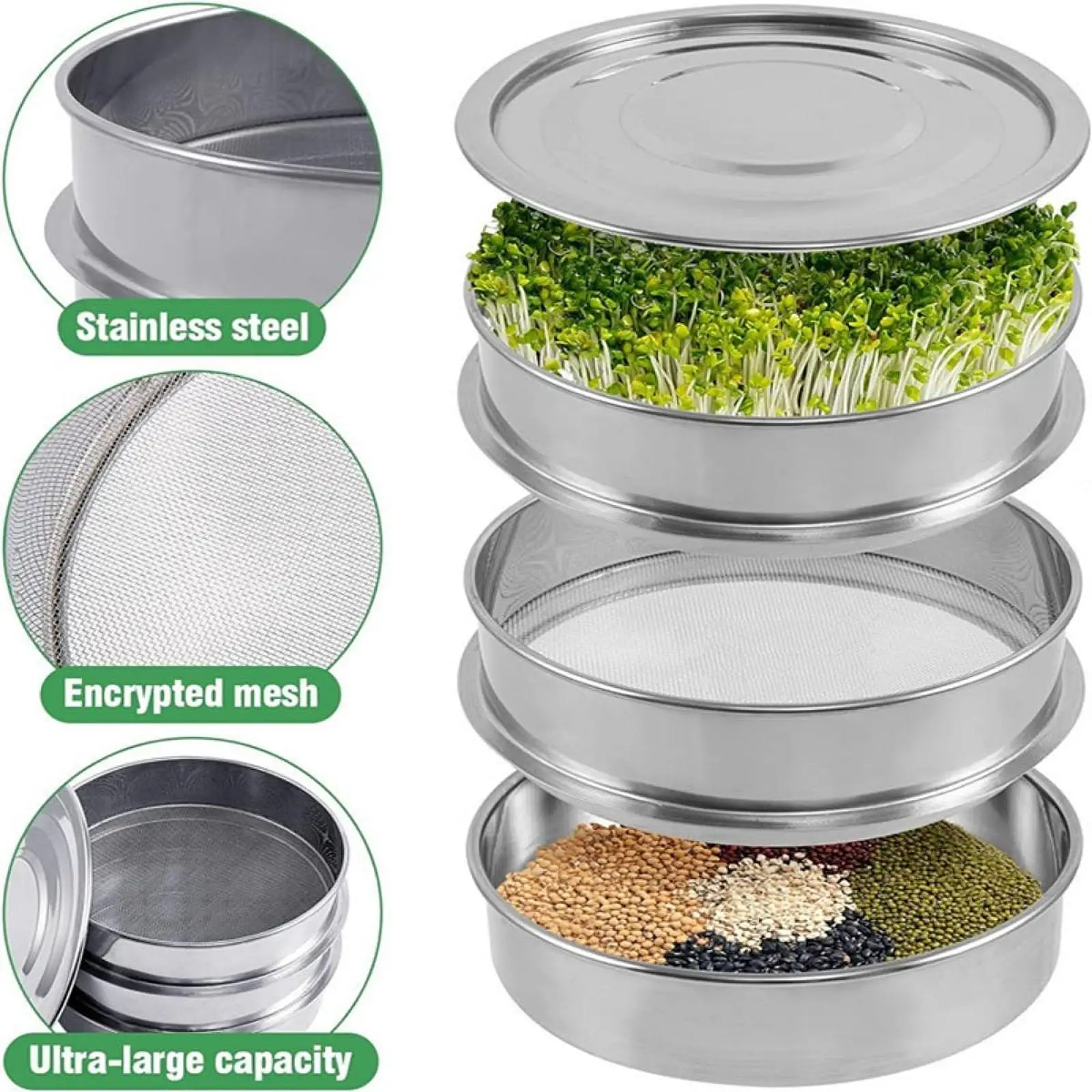 8.5inch stainless steel seed sprouting kit stackable round sprouting tray sprout maker growing tray for broccoli beans alfalfa sprouting jars kit