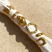 Uworld Top Quality Geometric Wide Stainless Steel Ring 18K Gold Color Waterproof Fashion Minimalist Statement Charm Jewelry Wome