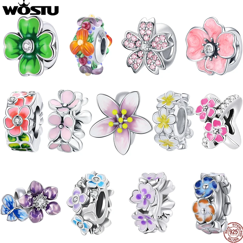 WOSTU  다채로운 벚꽃 매력 핑크 꽃 비즈 맞는 원래 팔찌 펜던트 DIY 쥬..