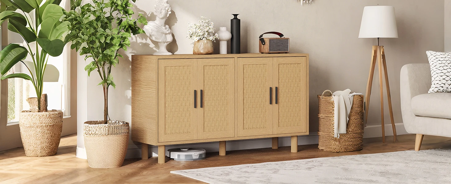 Moderne Aufbewahrungsmöbel, Buffet-Schrank für das Wohnzimmer mit LED, 4 Türen, 2 Schubladen, verdeckte Türgriffe, Küche oder Eingangsbereich, Schwarz – Detail 1