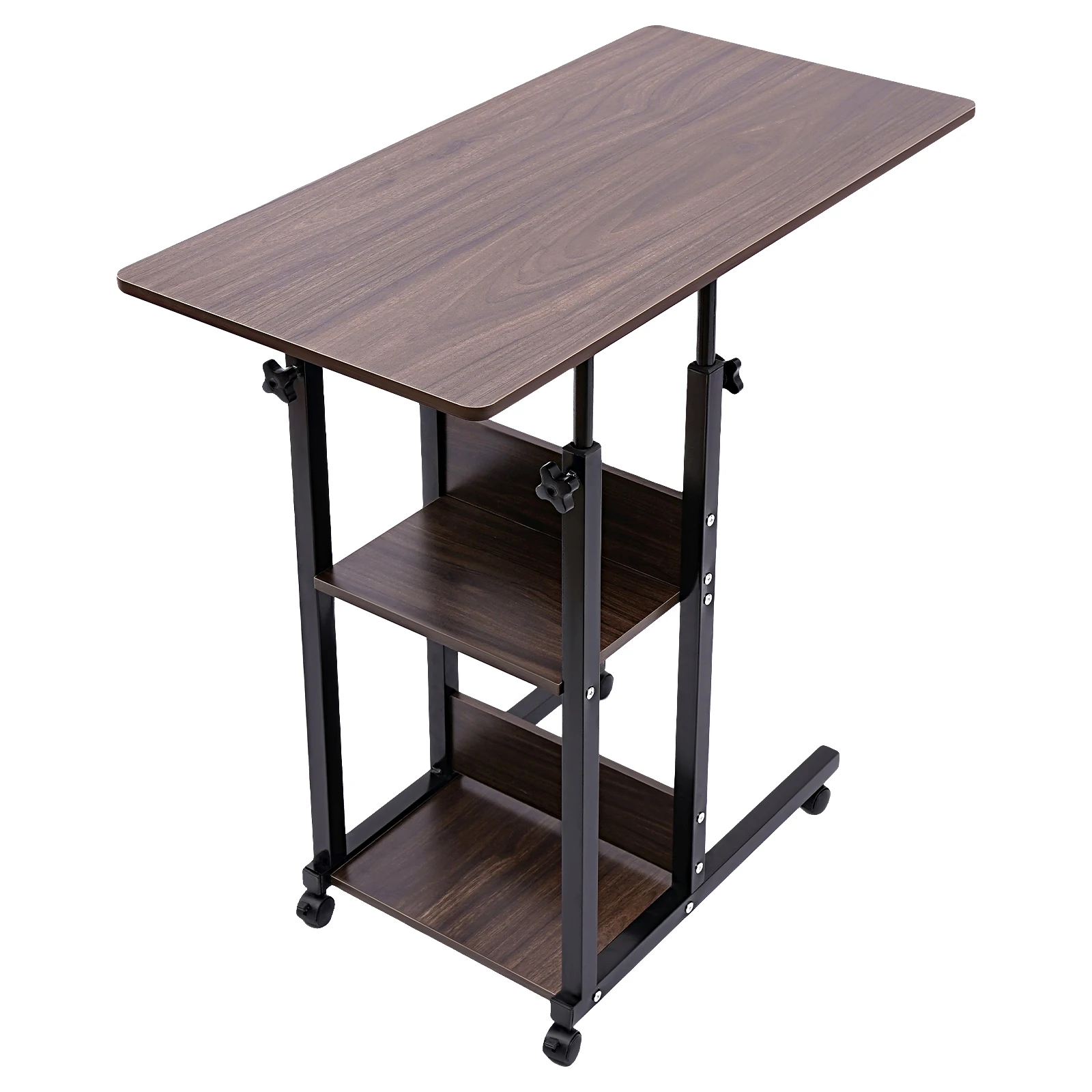 C-Shaped Side Table Adjustable, Height Adjustable C Table with Wheels and Storage Shelves for Couch Bed Recliner Density Board 2
