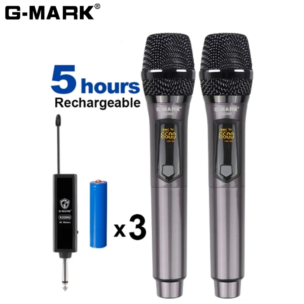 무선 마이크 G-MARK X220U UHF 녹음 노래방 마이크 충전식 리튬 배터리 수신기 작업 5 시간 스피커