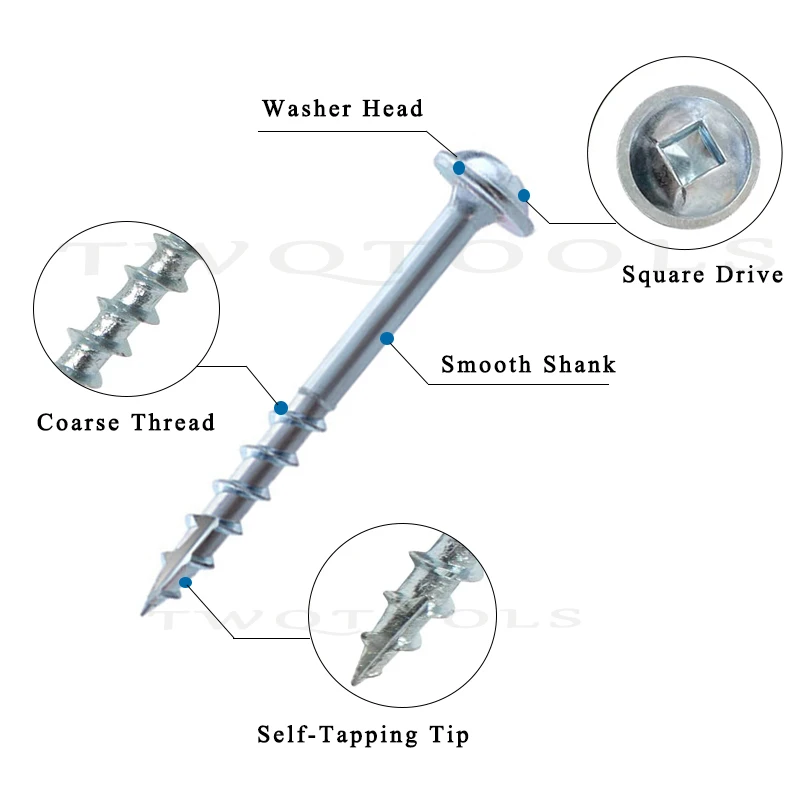 Auto Tapping Wood Screw, Square Drive, Pocket
