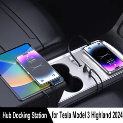 Retractable Hub Docking Station for Tesla Model 3 Highland 2024, Car USB Hub Car Fast Charger Accessories