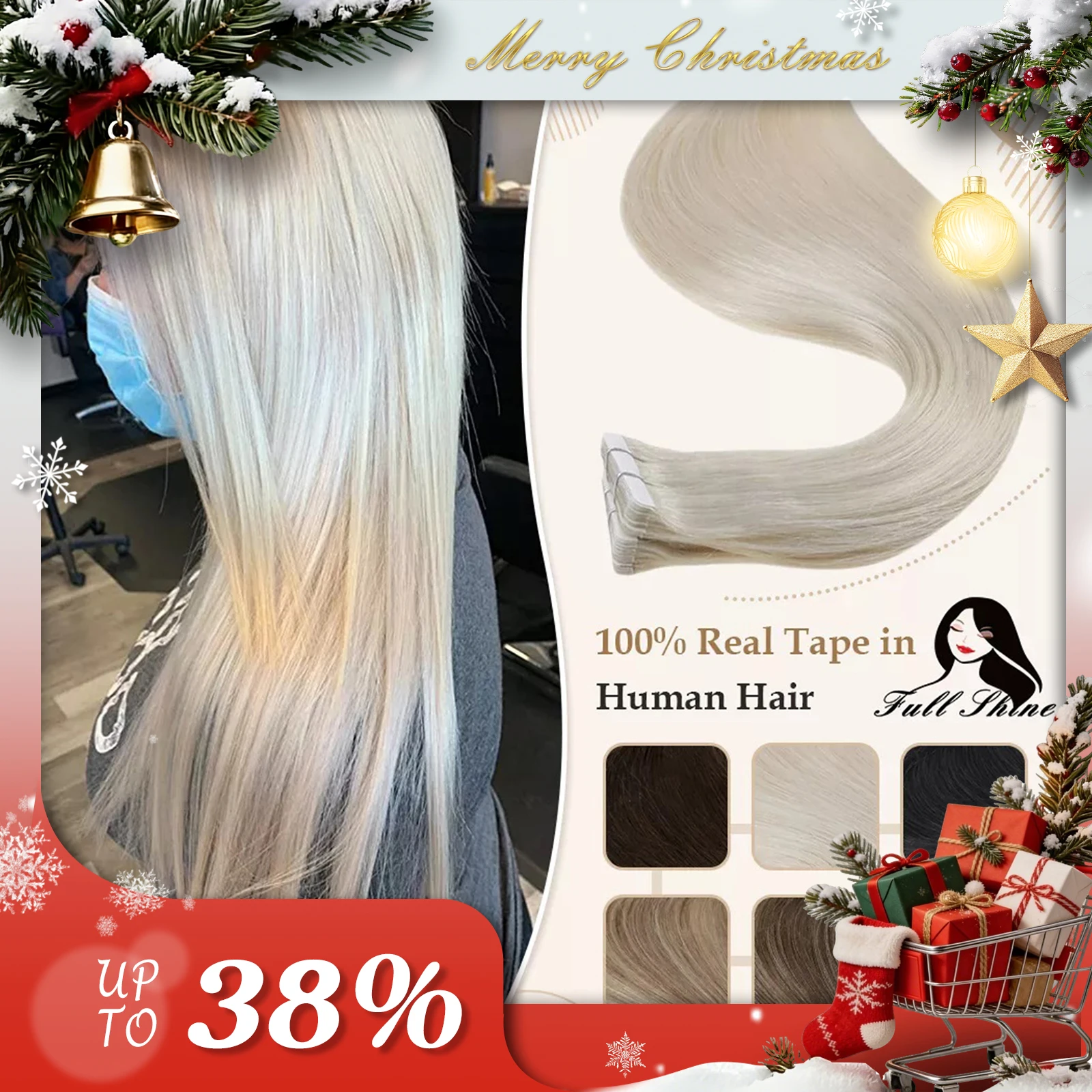 Nastro completamente lucido in capelli umani Remy al 100% dritto biadesivo biondo confortevole nastro naturale setoso per le donne