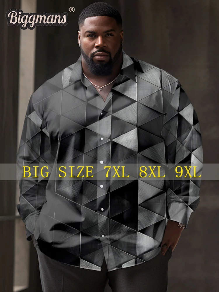 

Biggmans Plus Size Shirt For Men's Clothing Summer Black Dragon Printing Long Sleeve Single Deduction Customization 7XL 8XL 9XL