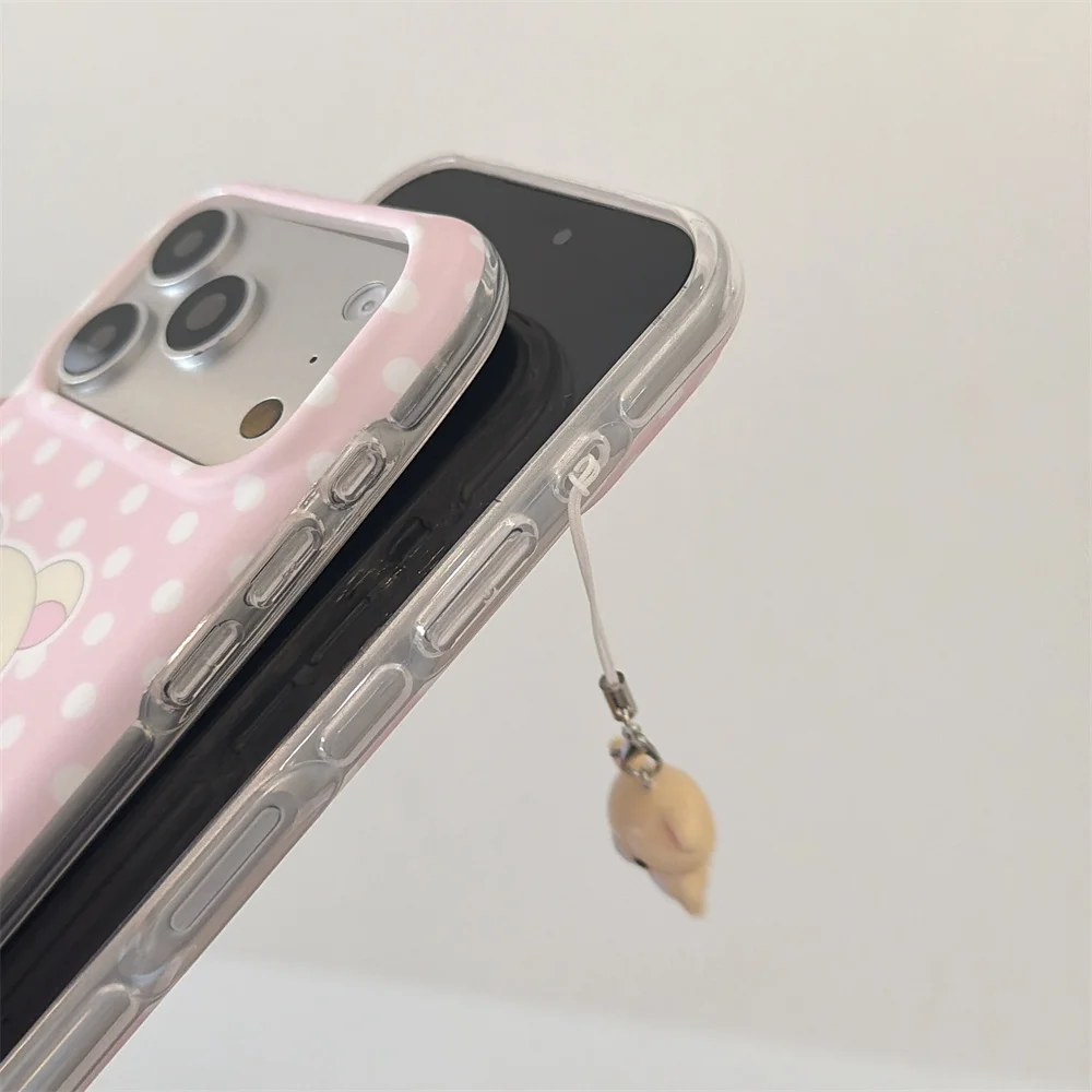 Charming Pink Polka Dot Rilakkuma Phone Case with Kawaii Charm & Shockproof Protection